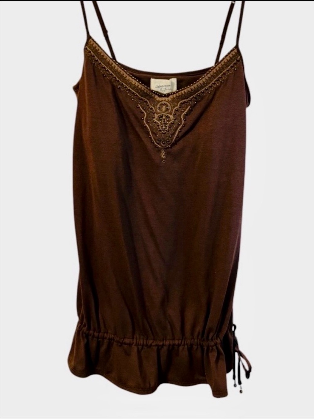 Vtg Y2K Abercrombie & Fitch Chocolate Brown Beaded Spaghetti-Strap Camisole
